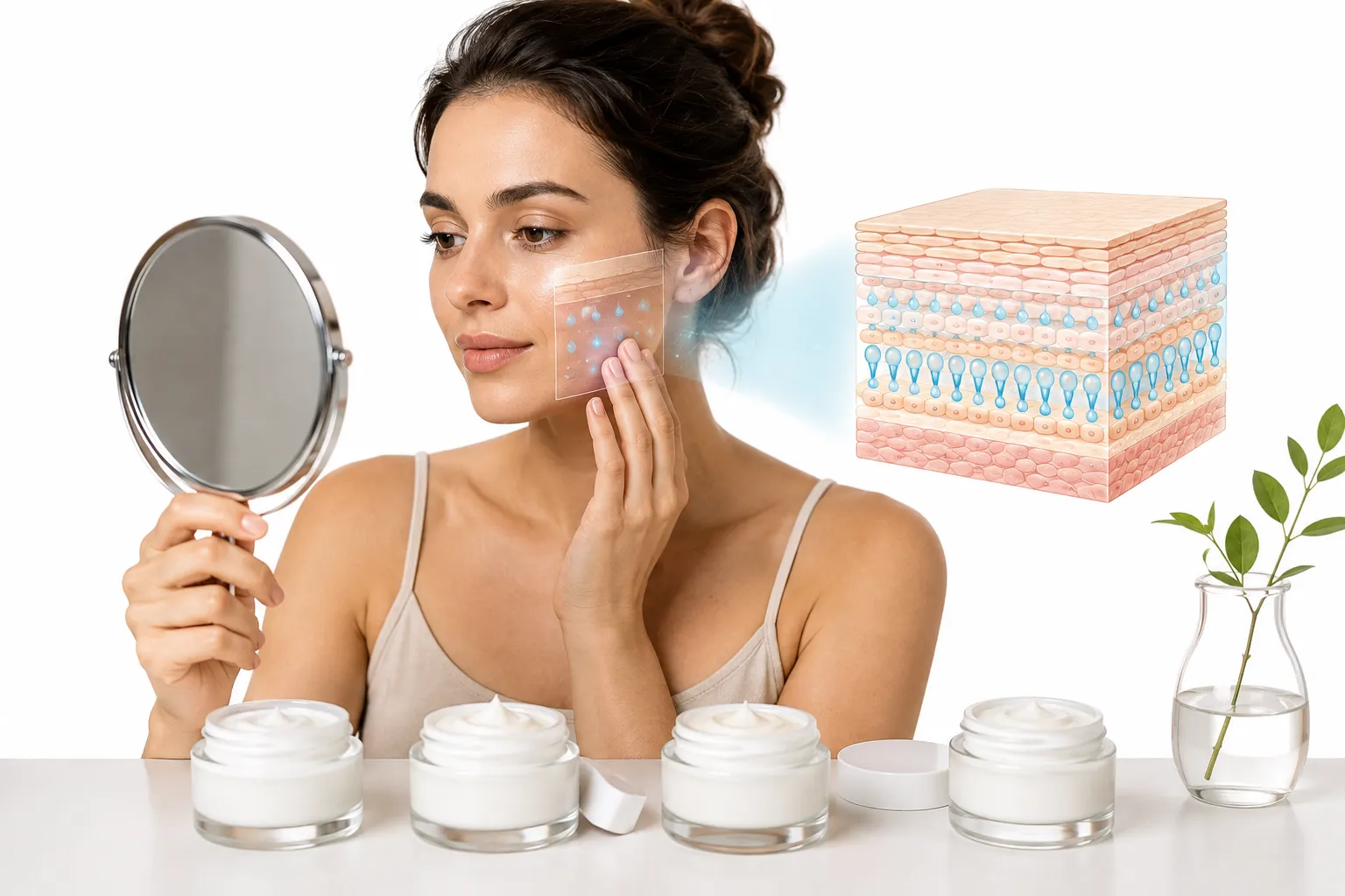 Barrier repair creams with skin-friendly ingredients on a clean surface