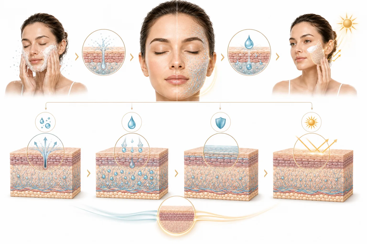 Diagram of a morning and evening routine flow for normal skin