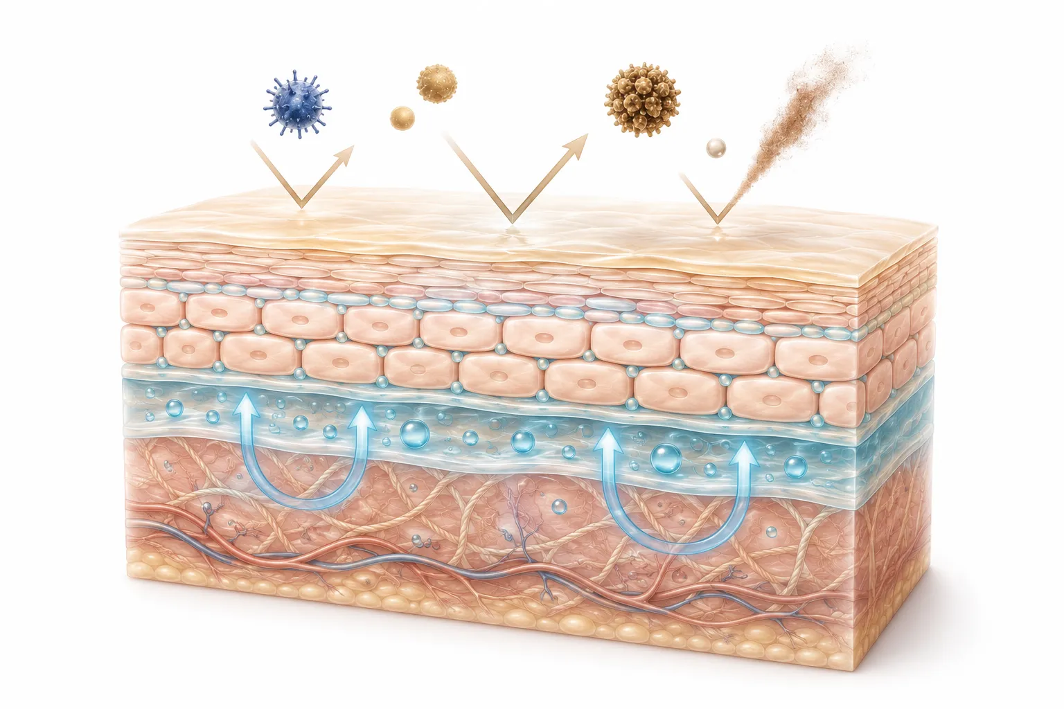 Diagram showing the brick-and-mortar structure of the skin barrier