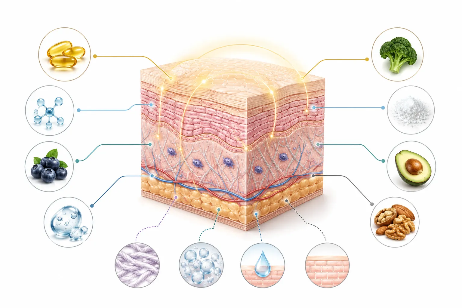 Diagram showing vitamins supporting different aspects of skin barrier function