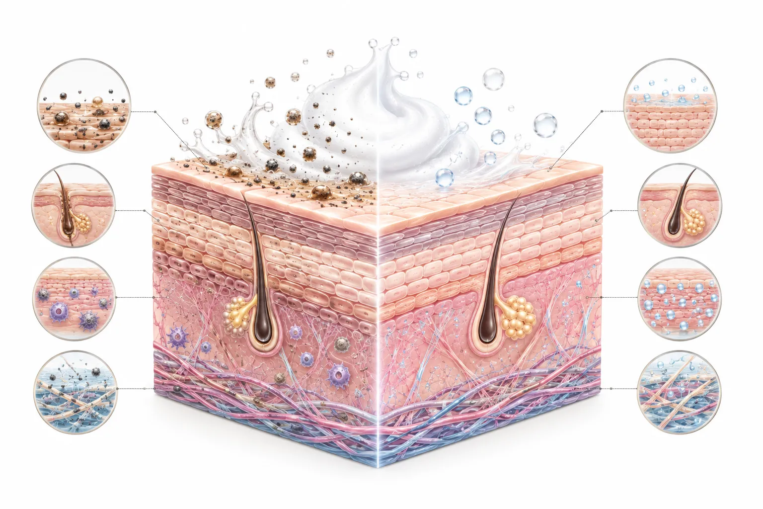 Diagram showing normal skin barrier being maintained by a gentle face wash
