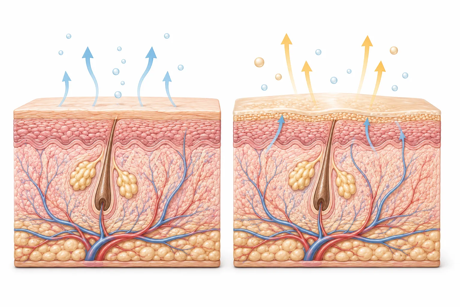 Diagram showing natural-finish foundation working on balanced, normal skin