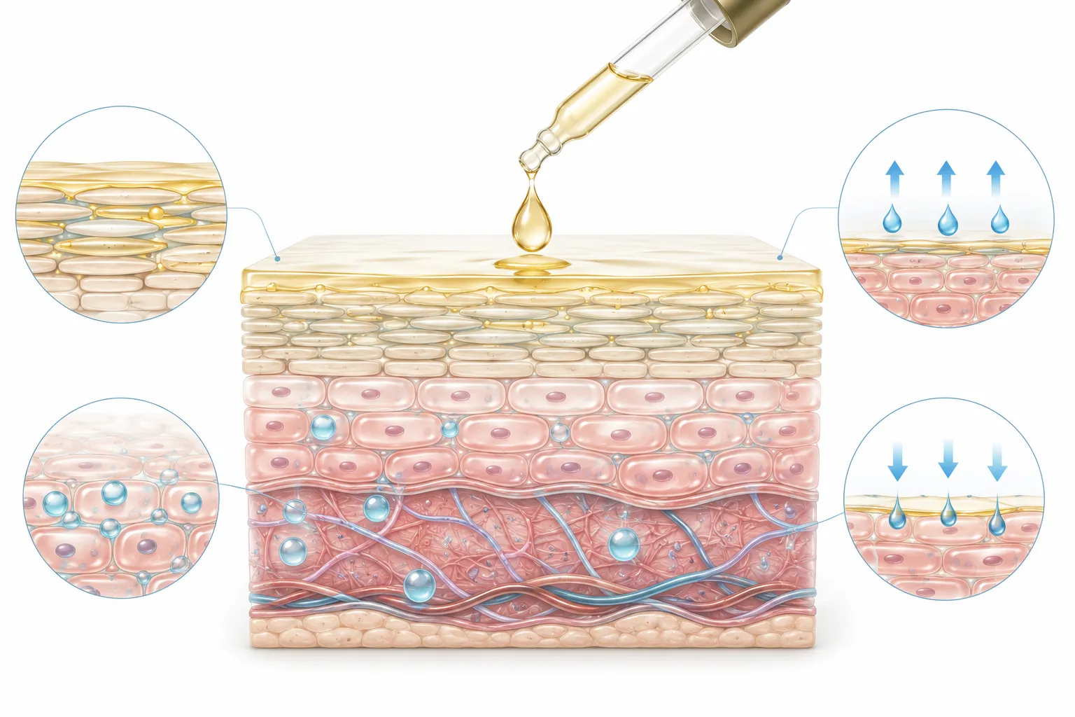 Diagram showing how different oils support the skin barrier