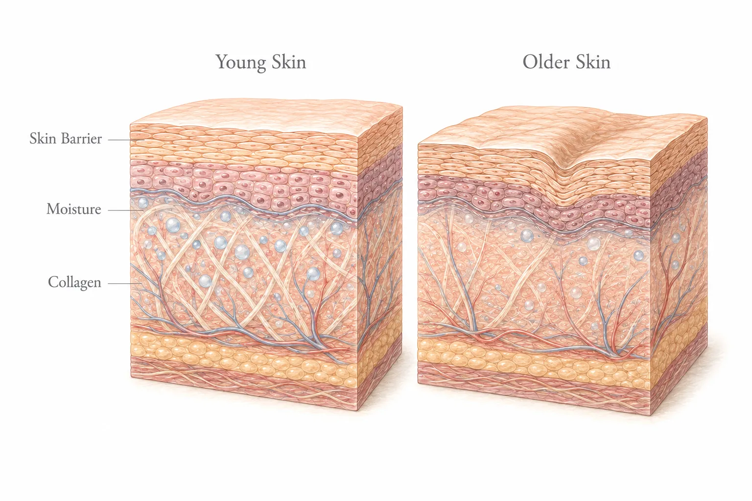 Diagram comparing aging speed across skin types