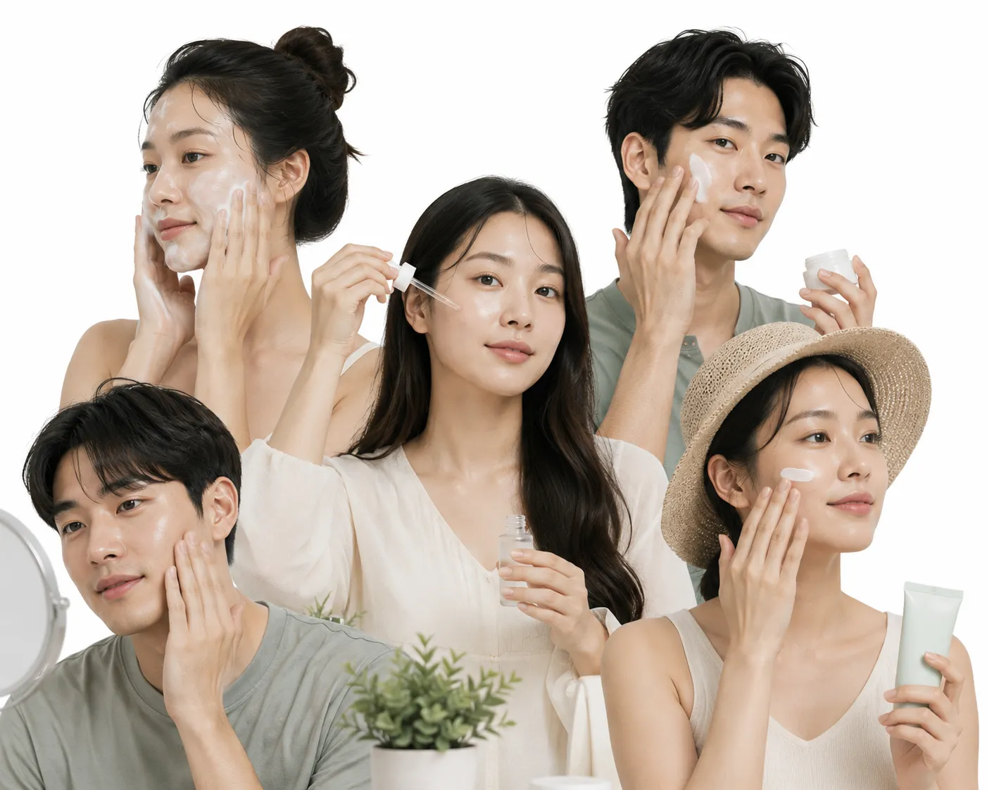 Illustration of a multi-step Korean skincare routine