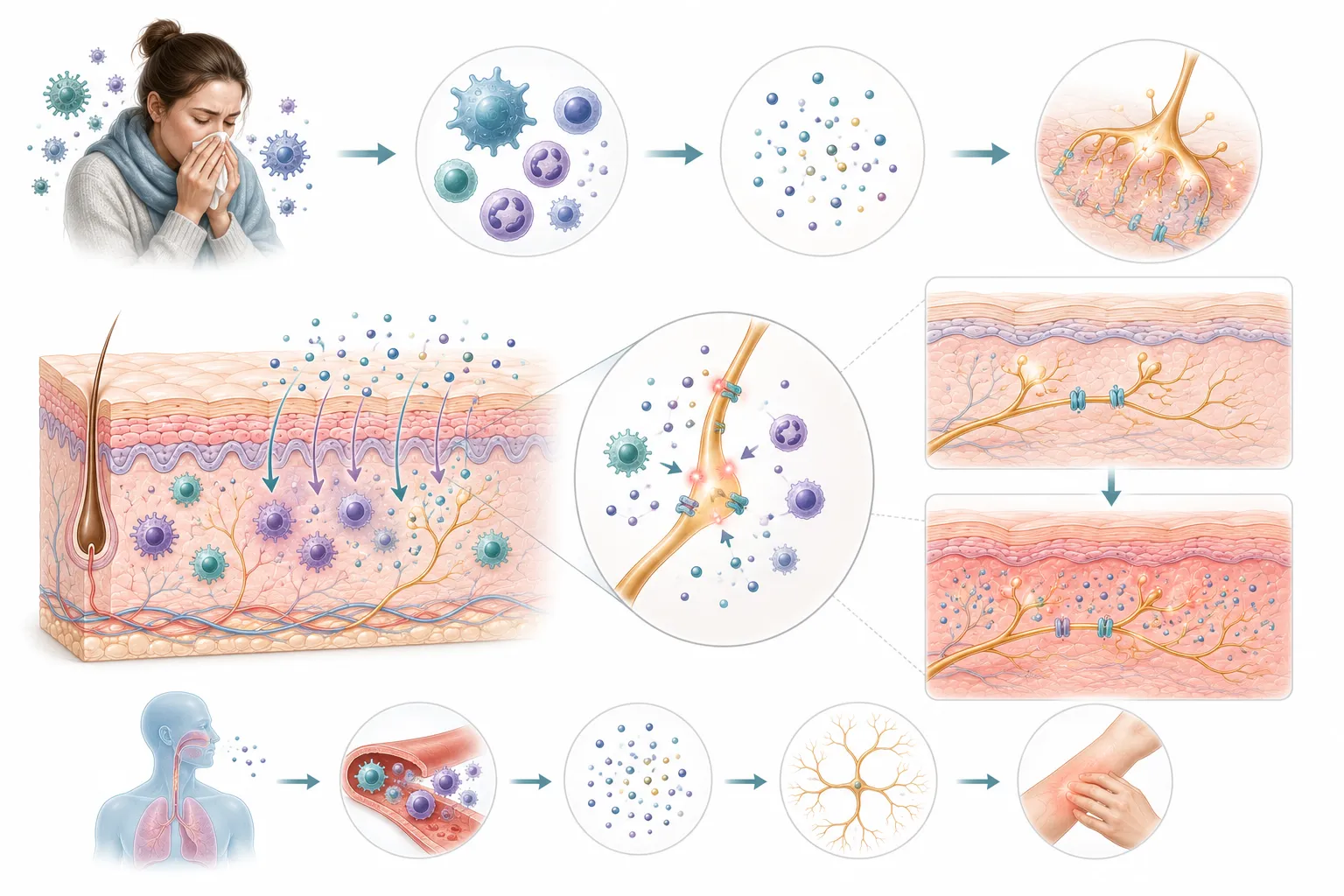 Diagram showing the immune response cascade affecting skin sensitivity