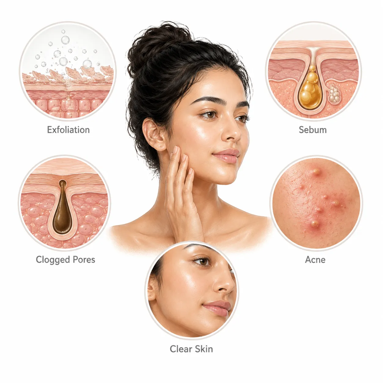Diagram of salicylic acid dissolving into a clogged pore