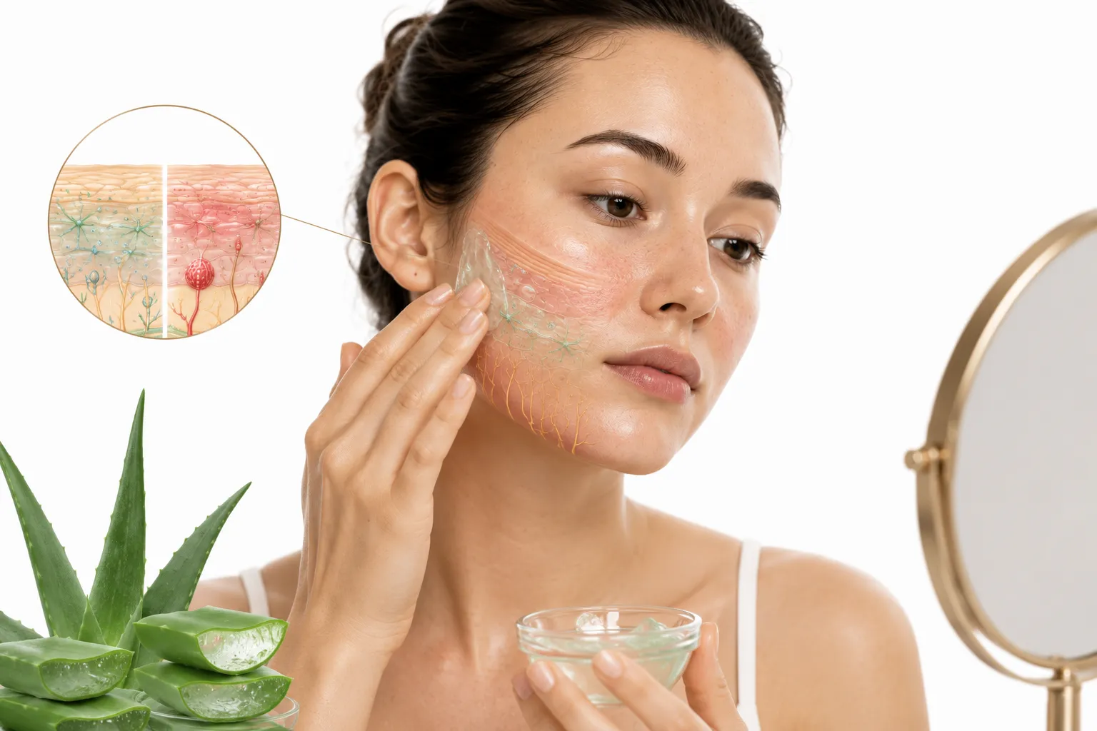 Aloe vera gel being applied to sensitive skin, showing its soothing properties