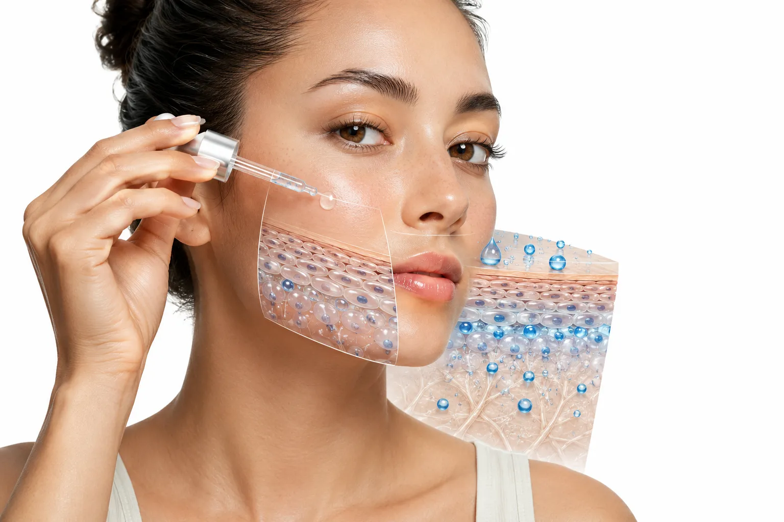 Hyaluronic acid serum being applied to sensitive skin